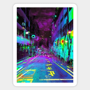 Tokyo Japan Alley Vaporwave Glitch Art Magnet